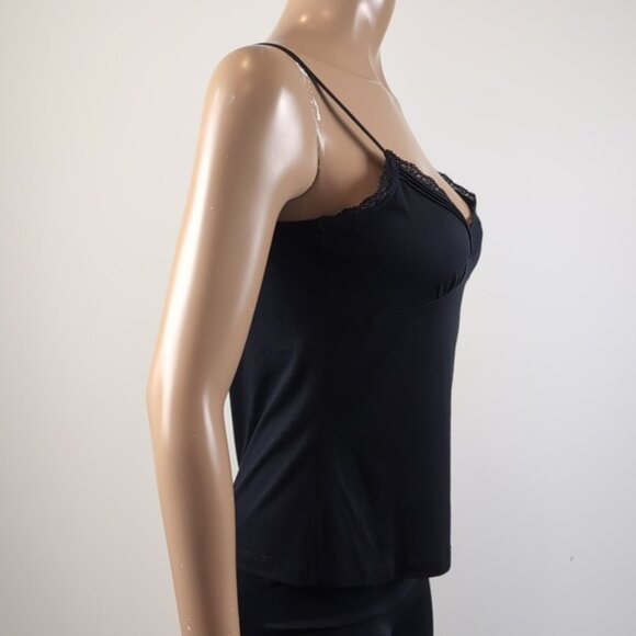3/$20 Mexx Black Lace Trim Camisole Top Sleeveless Bustier Tank Modal Pleated - Picture 9 of 12